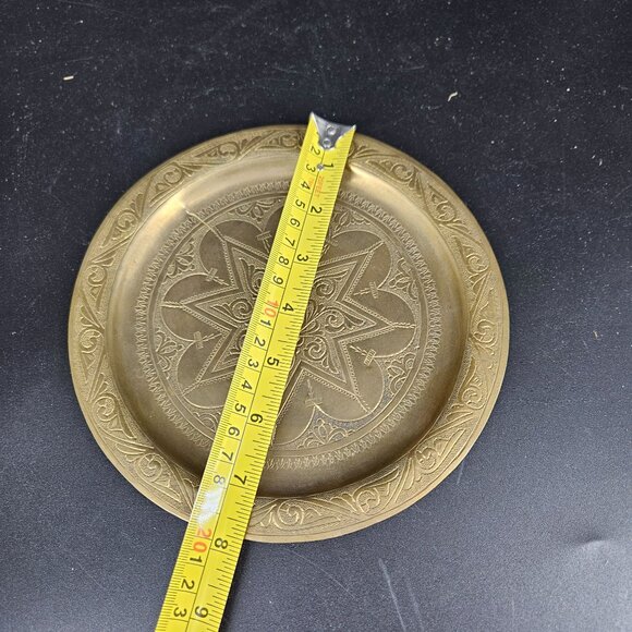Vintage Judaic Jewish Plate Trinket Brass Star Floral Ornate Engraved Israel 10" - Picture 7 of 9